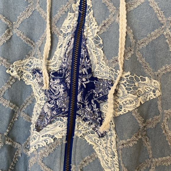 NEW POL Oversized Multi Star Denim Lave Quilted Zip Up Hoodie Medium - Picture 6 of 8